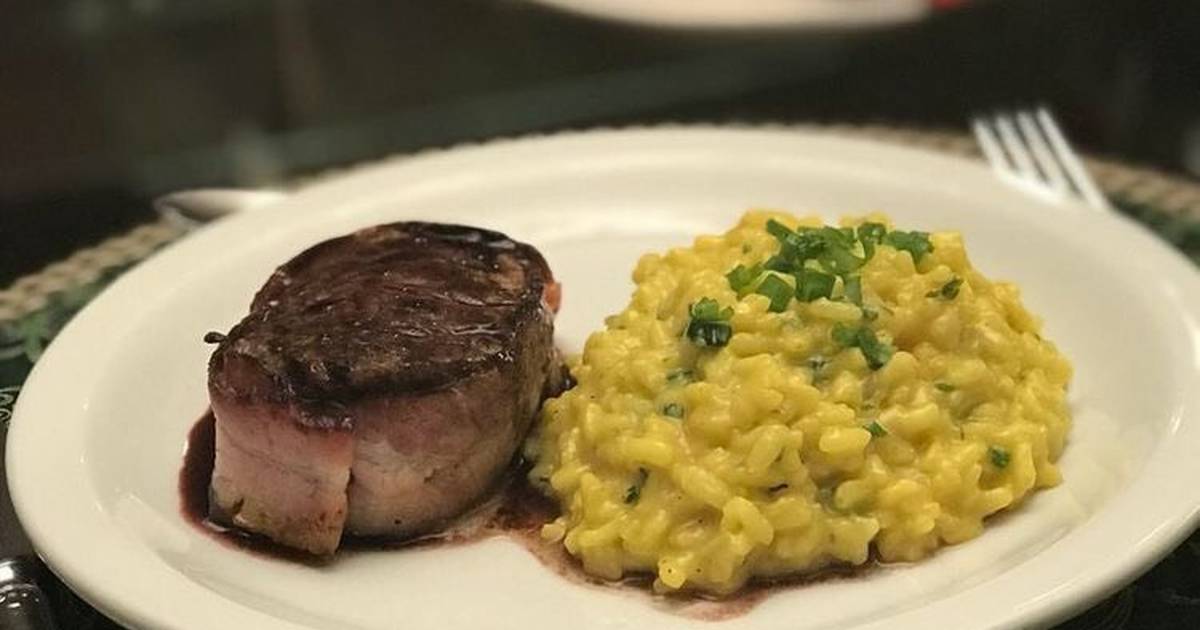 risoto de queijo com medalhão